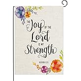 pingpi Biblical Quotes Garden Flag Vertical Double Sized,Joy of The Lord is My Strength Yard Outdoor Decoration 12.5 x 18 Inch