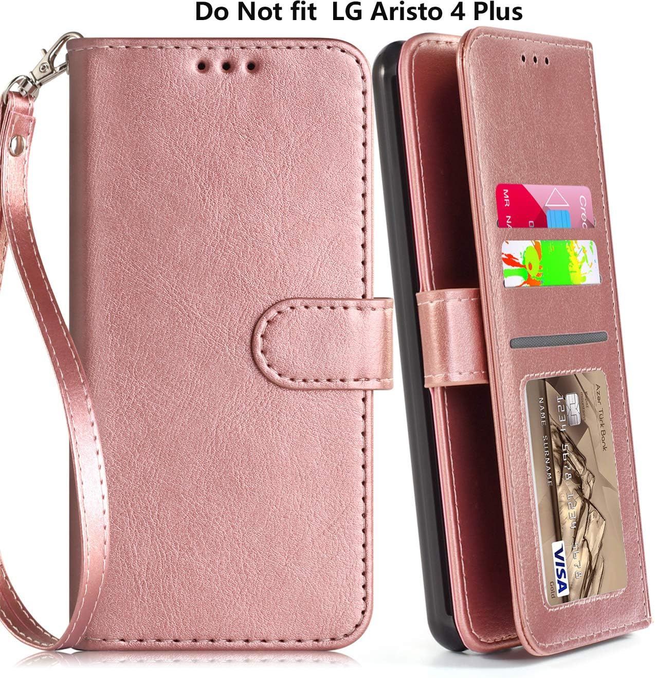 LG Aristo 2 Case, Aristo 3/Rebel 4 LTE/Aristo 2 Plus/Phoenix 4/Zone 4/Tribute Dynasty/Fortune 2/Risio 3/K8+2018 Plus Phone Case Wallet with Screen Protector for Women Girls Boys (Rose Gold (Pure))