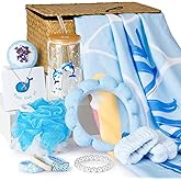 Golray Beach Gifts for Women, Self Care Spa Gift Set for Women with Beach Towel, Glass Cup, Bath Bombs & Hair Accessories, Christmas Blue Gift Basket for Her, Girlfriend, Sister, Mom, Friends