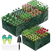 2Pcs Fabric Raised Garden Bed 8Girds Breathable Planting Containers and 4Girds Planters PE Planting Bed with Drainage Holes 128 Gallon Rectangle Garden Grow Bags for Outdoor Vegetables Fruits Flower