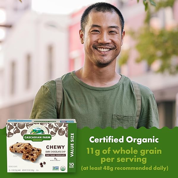 CASCADIAN FARM ORGANIC CHEWY GRANOLA BARS, DARK CHOCOLATE CHIP, VALUE SIZE, 10 BARS, 12.3 OZ