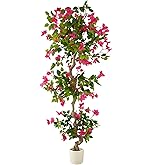 Warmplants 6ft Artificial Bougainvillea Tree, Fake Bougainvillea Pink Flower Silk Plant in White Planter, Faux Blooming Topiary Tree for Indoor Outdoor Home Office Wedding Décor