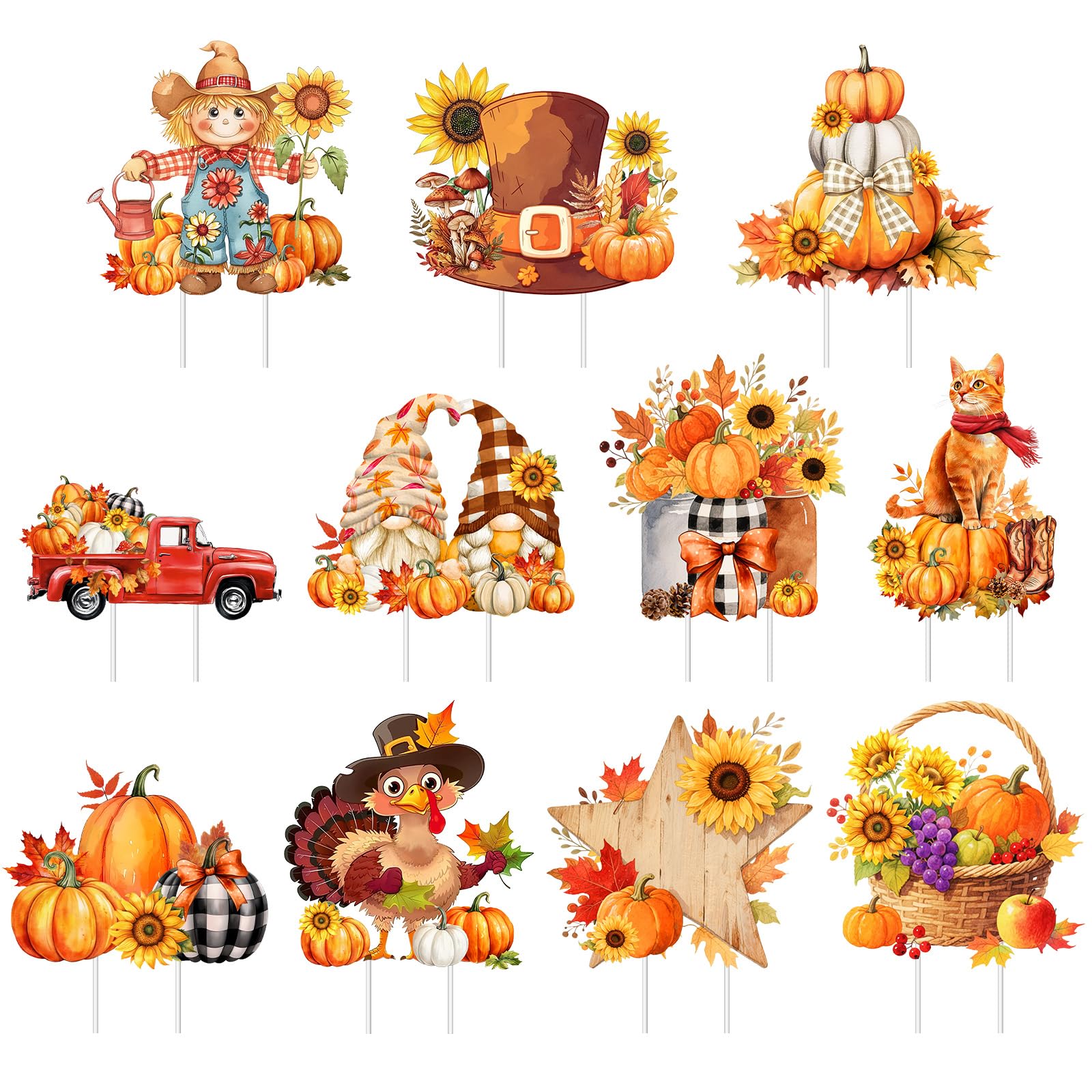 Photo 1 of 11 Pcs Fall Yard Sign Pumpkin Yard with Stakes, Happy Thanksgiving Outdoor Decoration Turkey Pumpkin Harvest Garden Wall Porch Signs for Outdoor Holiday Decor Party Supplies