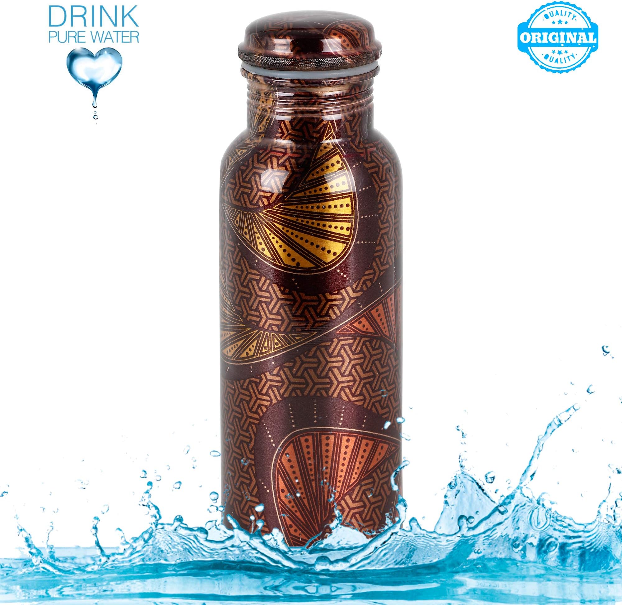Pytho Copper Water Bottle Printed?? 100% Pure Copper | Ayurvedic Water Drinking Vessel | 750 ml. (Gloss) (Print Style Two)