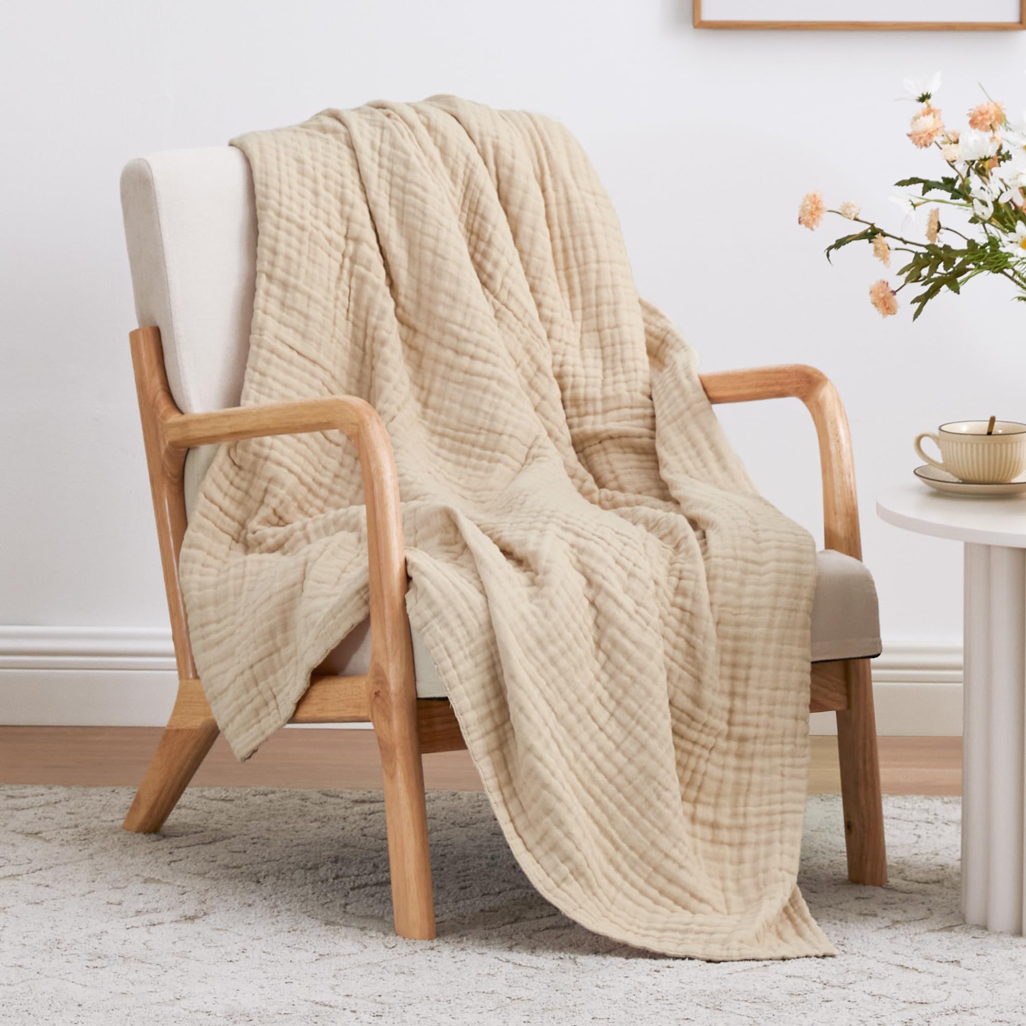 Photo 1 of Love's cabin 6 Layer 100% Cotton Muslin Blanket, 60"x80" Twin Muslin Blanket for Couch Bed, Lightweight and Breathable Cotton Gauze for Adult, Apricot