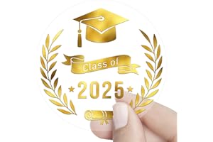 YITLA Class of 2025 Graduation Stickers, 120PCS 1.6in Gold Foil Graduation Envelope Sticker Seals, Envelope Stickers for Grad Party Decorations, Invitations & Certificates (TransparentGold)
