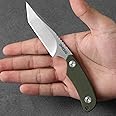 Omesio Neck Knife, Tanto Neck Knife with Sheath and Necklace, Full Tang 6” Small Fixed Blade with Kydex Sheath and Clip, Mini Tactical EDC D2 Steel G10 Handle (White Steel+ Green Handle)