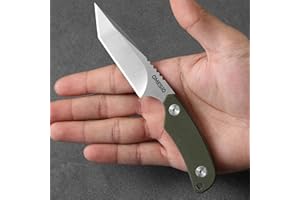Omesio Neck Knife, Tanto Neck Knife with Sheath and Necklace, Full Tang 6” Small Fixed Blade Knife with Kydex Sheath and Clip, Mini Tactical EDC Knife D2 Steel G10 Handle (White Steel+ Green Handle)