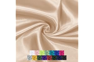 P Pothuiny 60 Inch Wide Beige Satin Fabric by The Yard, Silky Charmeuse Satin Fabric for Bridal Wedding Dress Decor DIY Apparel Crafts, 1 Yard