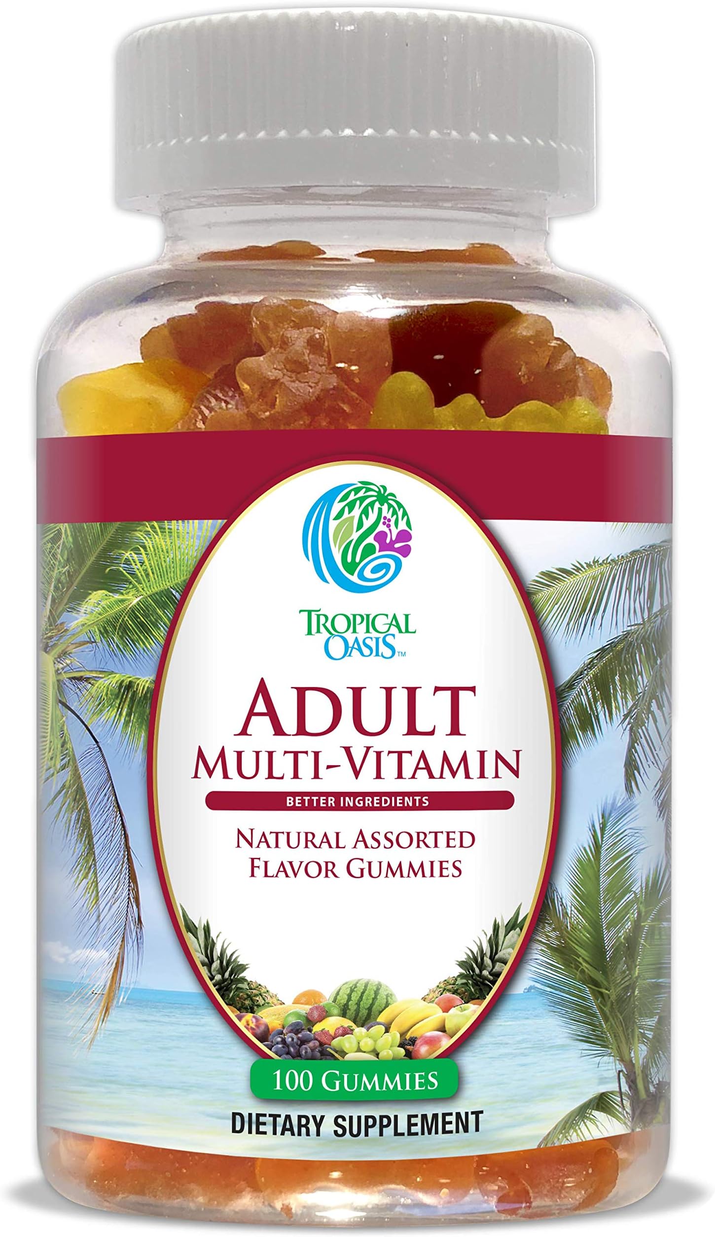 Tropical Oasis Adult Gummy Multivitamins for Men & Women | Daily Multi-Vitamin w/Full Vitamin B-Complex | Gluten Free, Gelatin Free, Made with Pectin | Great Tasting Naturally Flavored Gummies- 100ct