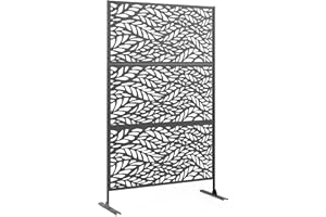 Outsunny Metal Outdoor Privacy Screen, 78" x 48" Freestanding Outdoor Divider with Stand, Decorative Privacy Panel with Willo