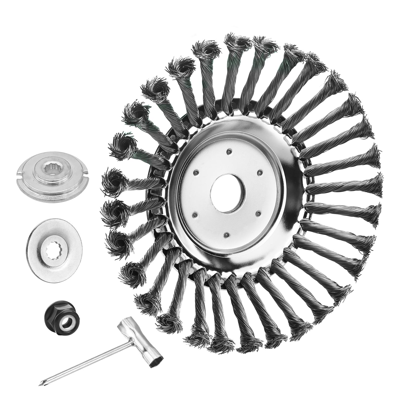 Photo 1 of 10 Inch Unbreakable Wired Trimmer Blade, Steel Wire Cutter Trimmer Head, Wire Rotary Brush Weed Trimmer Head, Weed Eater Head with Adapter Kit for Moss Grass Rust Removal, Gardening Lawnmower