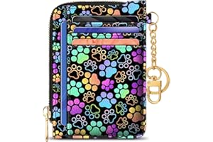 GIANCOMICS Slim Wallet Credit Card Holder Women, Puppy Dog Paw Rfid Blocking Small Card Case, Keychain Thin Pocket Curved Zipper Wallet, Travel Card Holder PU Leather ID Window, Ladies Female Gifts