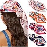 AWAYTR 27.5” Silk Satin Square Head Scarf - 4PCS Satin Head Scarves for Women Hair Kerchief Bandanas Sleeping Head Wraps