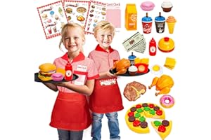 Restaurant Server Toy Set for Boys and Girls Age 3-8 Years Role Play with Unisex Costume Server Costume Play Money Kids Menu 