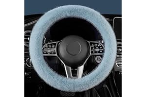 LACDL Fuzzy Winter Steering Wheel Covers for Women, Warm Cute Fluffy Car Wheel Cover for Sedan SUV, Super Soft Furry Girly Auto Plush Car Handle Cover for Cold Weather, Blue, 14-15inch, Standard Size