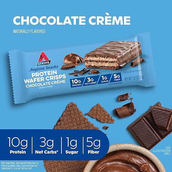 ATKINS CHOCOLATE CRÈME PROTEIN WAFER CRISPS, PROTEIN DESSERT, 4G NET CARB, 1G SUGAR, HIGH IN FIBER, KETO FRIENDLY, 5 COUNT