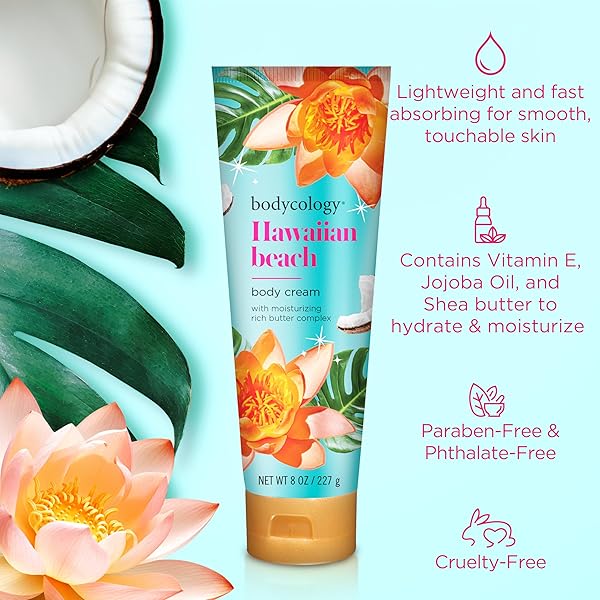 BODYCOLOGY SHEA BUTTER BODY CREAM, HAWAIIAN BEACH, 8 OZ