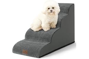 COZY KISS Dog Stairs for Small Dogs 19.7" H, Curved Dog Step for Puppy, Older or Cat, Medium Pet Ramp for Sofa, Couch or Bed, Ladder with High Density Foam, 4 Step, 15.7x28.3x19.7 inch, Charcoal Grey