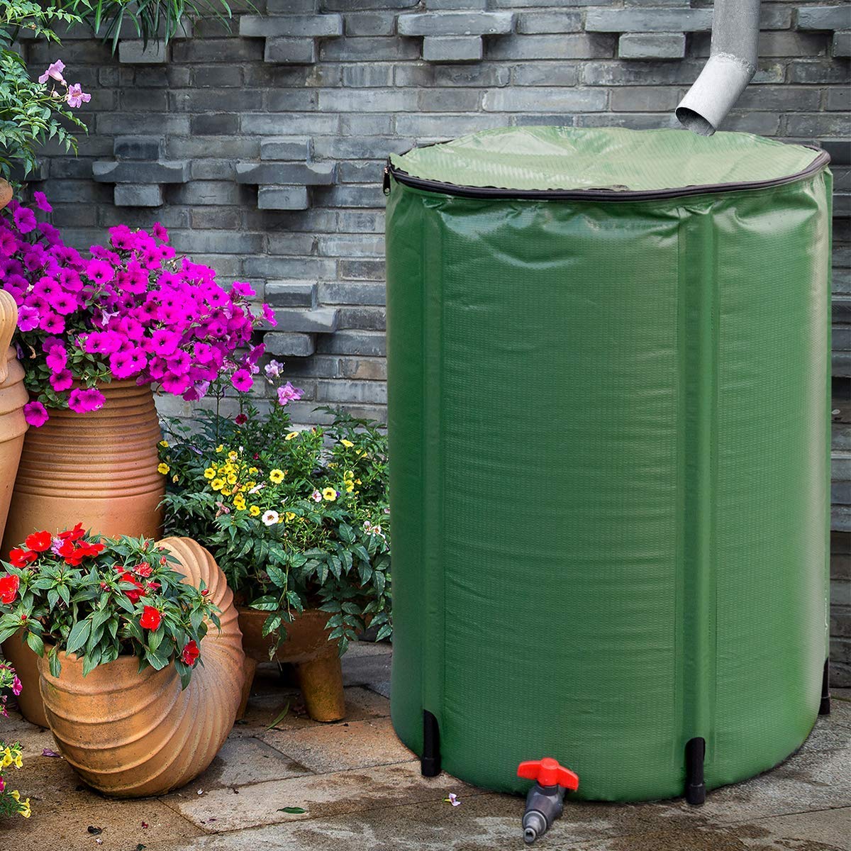 Green 50 Gallon Goflame Rain Barrel Water Collector 50 Gallon Portable Foldable Collapsible Tank Spigot Filter Water Storage Container Patio Lawn Garden Watering Equipment Sailingschool Pl