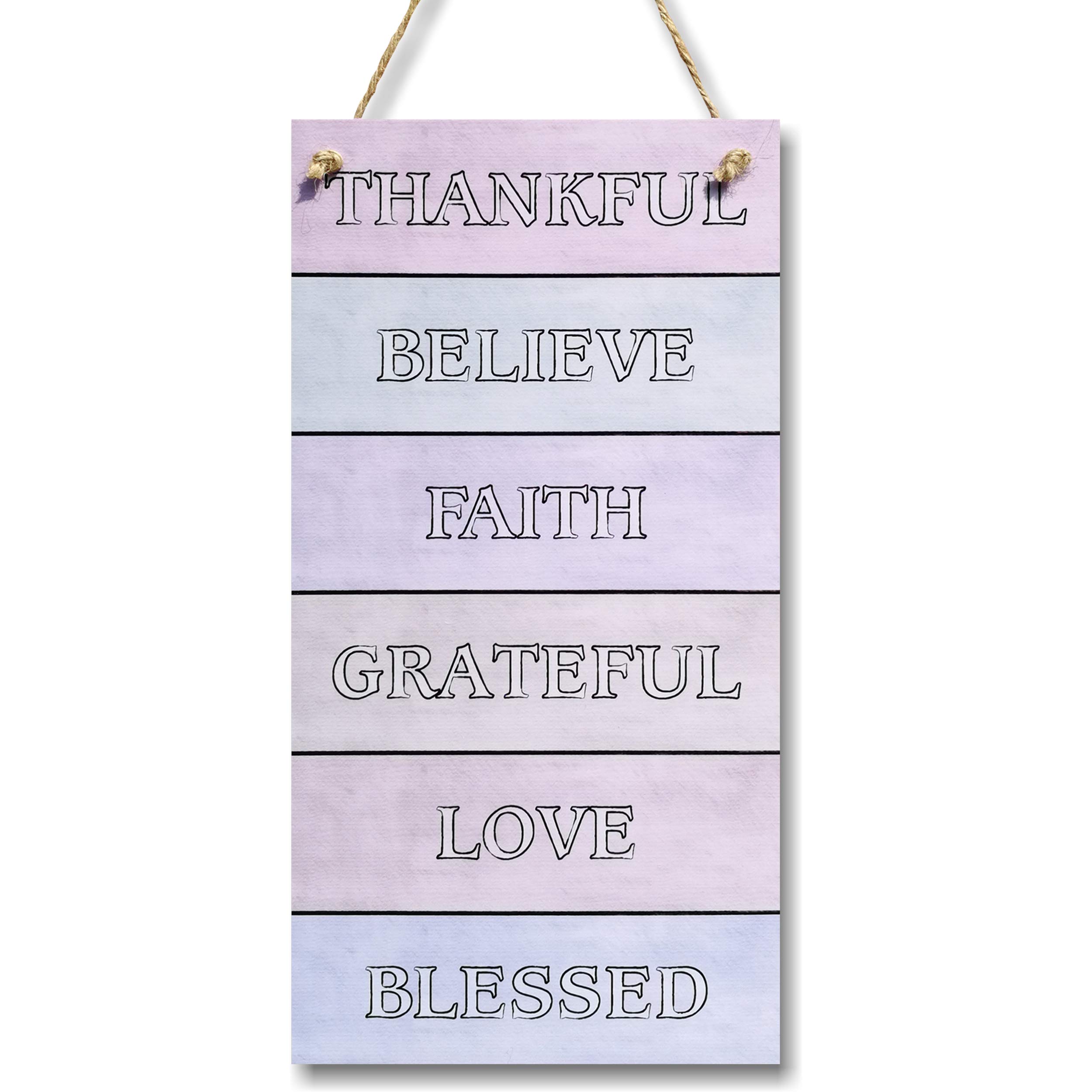 CARISPIBET Thankful, Believe, Faith, Grateful, Love, Blessed | home decorative sign, motivational and inspiring wall art 12" x 6"