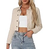 Allegra K Women's Denim Jackets Cropped Jean Jacket Trendy 2026 Lapel Long Sleeve Button Up Spring Summer Outfits