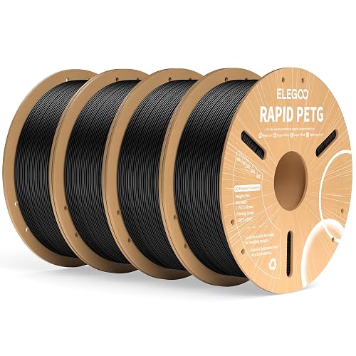 ELEGOO Rapid PETG Filament 1.75mm Black 4KG, 3D Printer Filament Max 600 mm/s High Speed Printing, Dimensional Accuracy +/- 0.02 mm Fit Most FDM Printer 4 Pack 1kg Cardboard Spool