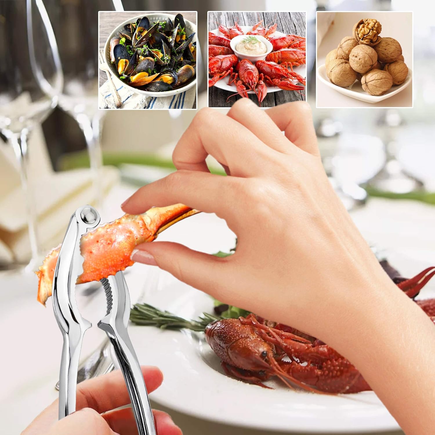 Lobster & Crab Seafood Cracker and Pick Tool Set |10 Pcs Includes 4 Crab Crackers, 2 Handy Canvas Bags & 4 Crab Leg Fork Picks: Kitchen & Dining