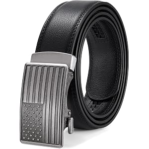 LALATCH Ratchet Belts for Men Leather with Adjustable American Flag Buckle | 1 3/8" Ratchet Belts with Easy Size Adjustment F