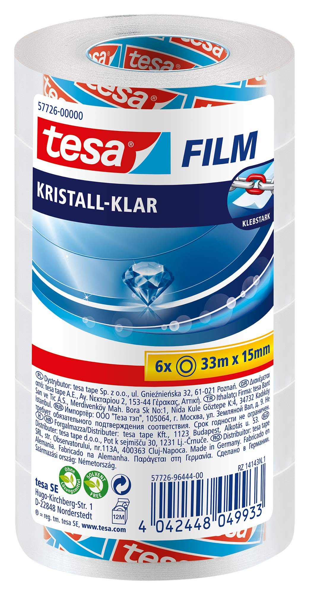 tesa Film Crystal Clear - Highly Transparent, Age-resistant Tape with Strong Adhesion - 33 m x 15 mm - Pack of 6 โ image 1