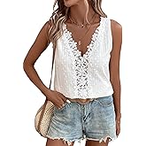SweatyRocks Women's Floral Lace V Neck Tank Top Casual Hollow Out Sleeveless T Shirt
