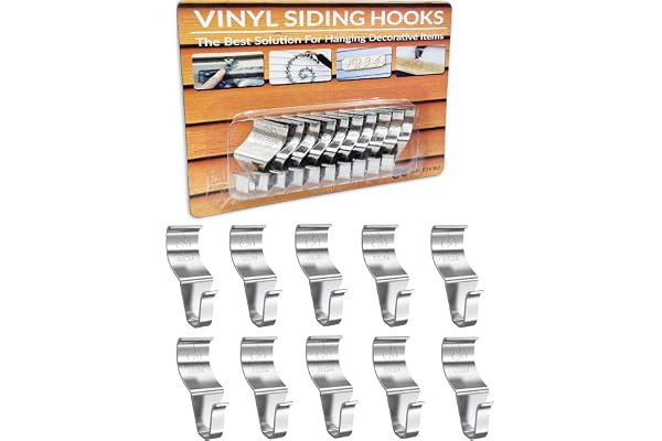 Vinyl Siding Hooks (10 Pack) | Heavy Duty Stainless Steel Outdoor Hooks for Hanging | Patio Siding Hooks for Porch Wall