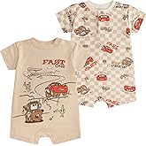 Disney Cars Lightning McQueen Tow Mater Baby Boys 2 Pack Short Sleeve Romper for Newborn and Infant