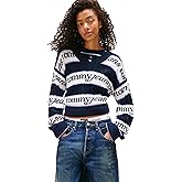 Tommy Jeans Womens Striped Pullover V-Neck Sweater with Logo Print