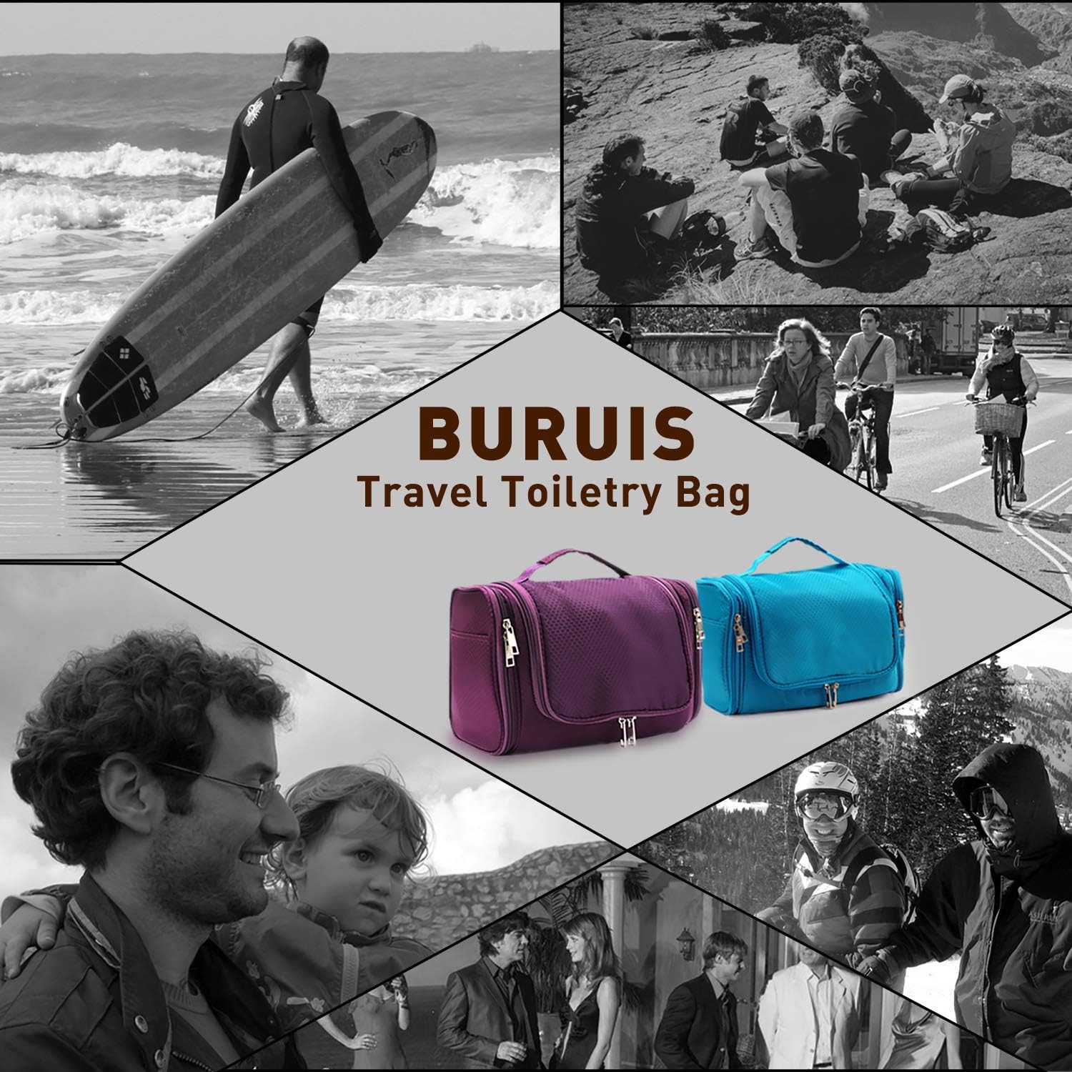 Extra Large Capacity Hanging Toiletry Bag for Men & Women, Portable Waterproof Bathroom Shower Bag, Lightweight Dopp kit Shaving Bag, Sturdy Metal Hook Organizer Makeup Bag (Purple): Clothing