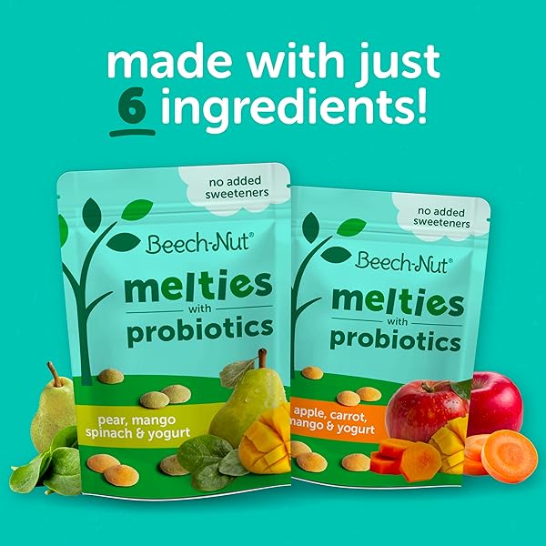 BEECH-NUT PROBIOTIC MELTIES BABY & TODDLER SNACK MELTS, PEAR MANGO SPINACH YOGURT, 1 OZ (7 PACK)