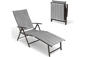 Crestlive Products Folding Patio Chaise Lounge Chair Outdoor, Aluminum Adjustable Outdoor Pool Recliner Chair, Assemble-Free, 8 Positions
