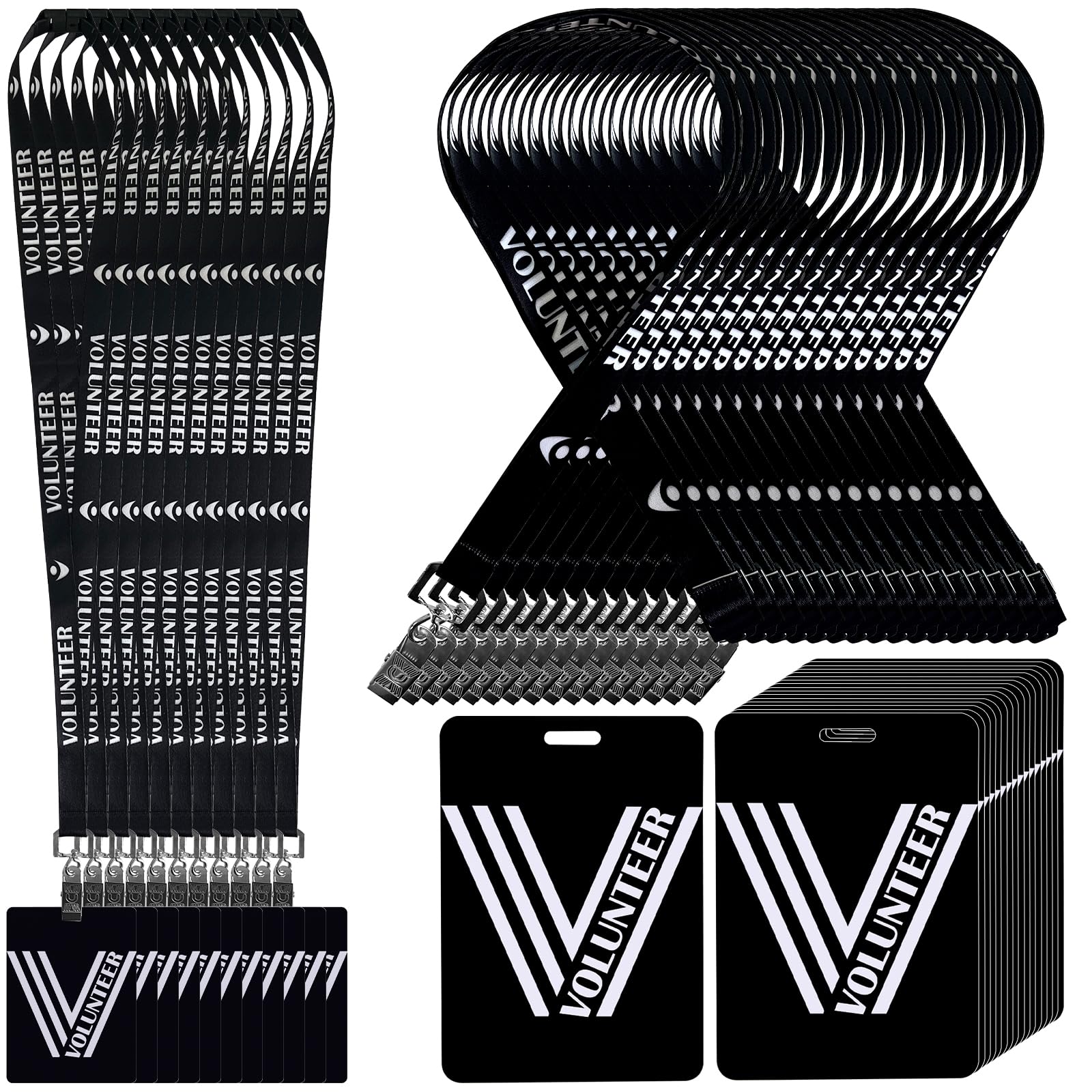 Photo 1 of 30 Pack Volunteer Lanyard with PVC Card Pass Volunteer Identification ID Badges Bulk Breakaway Lanyard for Activity Fundraising Church School Events Donation Activities