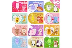 ANYIDEA Valentines Cards for Kids Classroom Gifts - 36 Squishy Animals + 36 Valentines Day Cards for Kids + 36 Mini Bags, Kids Valentines Gifts for School Valentines Classroom Exchange