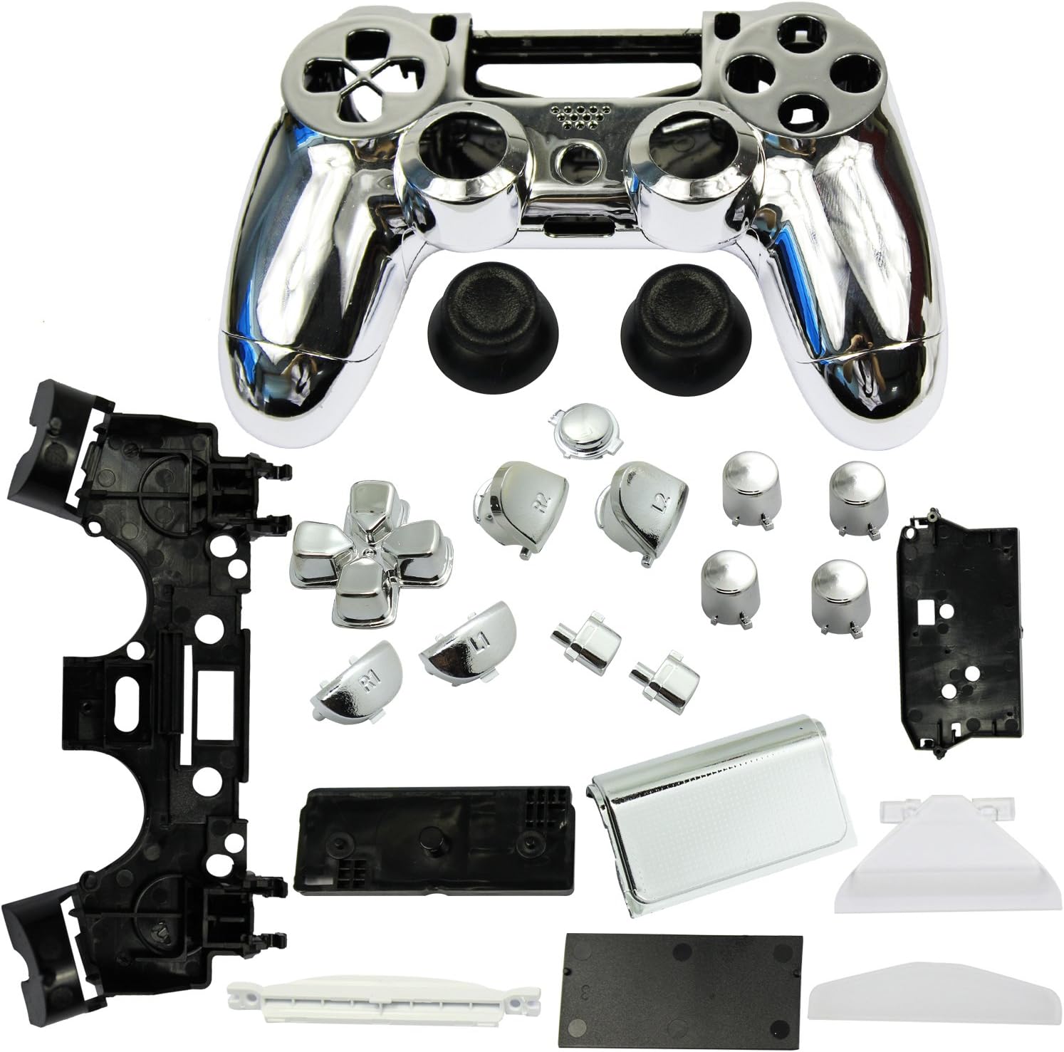 abcGoodefg Replacement Housing Chrome Full Housing Shell Case Skin + Button for PS 4 (Silver)