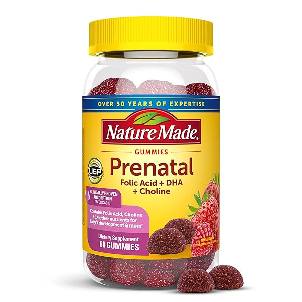 NATURE MADE PRENATAL GUMMIES WITH DHA AND FOLIC ACID, PRENATAL VITAMINS FOR WOMEN FOR DAILY NUTRITIONAL SUPPORT, 60 GUMMIES, 30 DAY SUPPLY