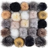 Coopay 24 Pieces Faux Fox Fur Pom Pom Balls DIY Fluffy With Elastic Loop for Hats Keychains Scarves Gloves Bags Charms Knitting Accessories (Popular Mix Colors)