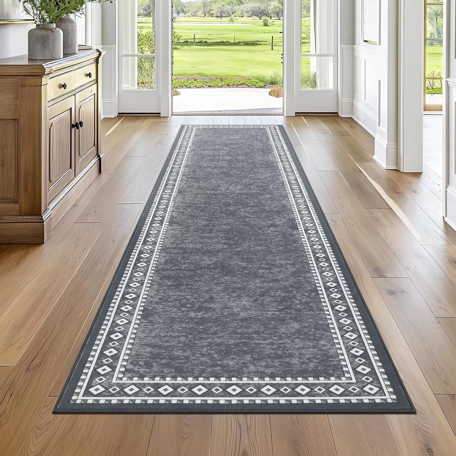 Enyhom Long Carpet Runner, 66 x 240 cm Non Slip Hallway Runner Door Mat, Washable Laundry Area Runner Rugs Stain Resistant Kitchen Floor Mat Carpet for Bathroom Entrance Bedroom Stair