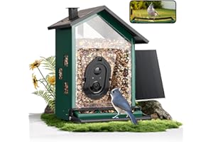 TT Nature Smart Bird Feeder with Camera Solar Powered Squirrels-Proof, AI Identify Bird Species & Instant Arrival Notification Camera, Data Security, Metal Case 3.2L Large Capacity Gift, Green