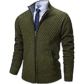 XinYangNi Men's Cardigan Sweaters Knit Zipper Casual Slim Fit Stand Collar with Full Zip and Pockets