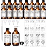 16 Pack 4 oz Amber Glass Bottle Boston Round Bottles with Black Poly Caps Brown Vanilla Extract Bottles for Essential Oil, Perfume and Liquid, Contains 16 Homemade Stickers, 4 Funnels, 1 Eyedropper