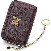 imeetu RFID Credit Card Holder for Women Genuine Leather Card Case Wallet with Zipper and Removable Keychain (Purple Coffee)