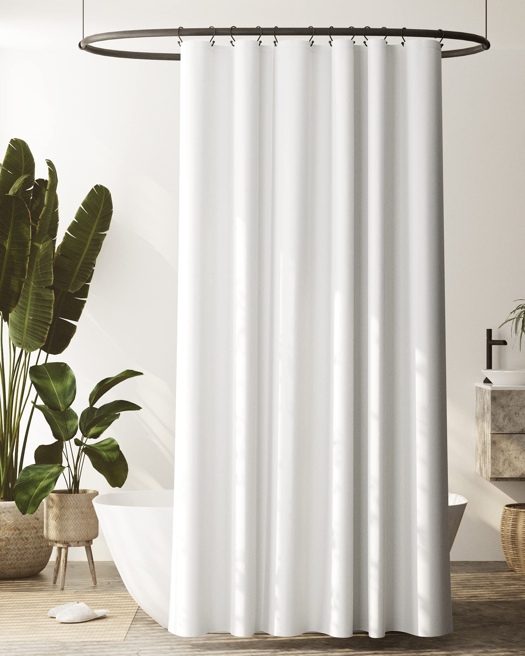 Photo 1 of Zenna Home Recycled Cotton 100% Waterproof Fabric Shower Curtain Liner with Anti-Draft Clips, White, 70 x 84 inch