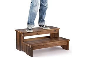 TINAMO 25" Acacia Bed Steps for High Beds for Adult 500 Lbs - 2-Step Wood Step Stool - Wooden Step Stool for Bed - Heavy Duty Hot Tub Steps & Hot Tub Stairs - Pool Ladder Above Ground (Walnut Color)
