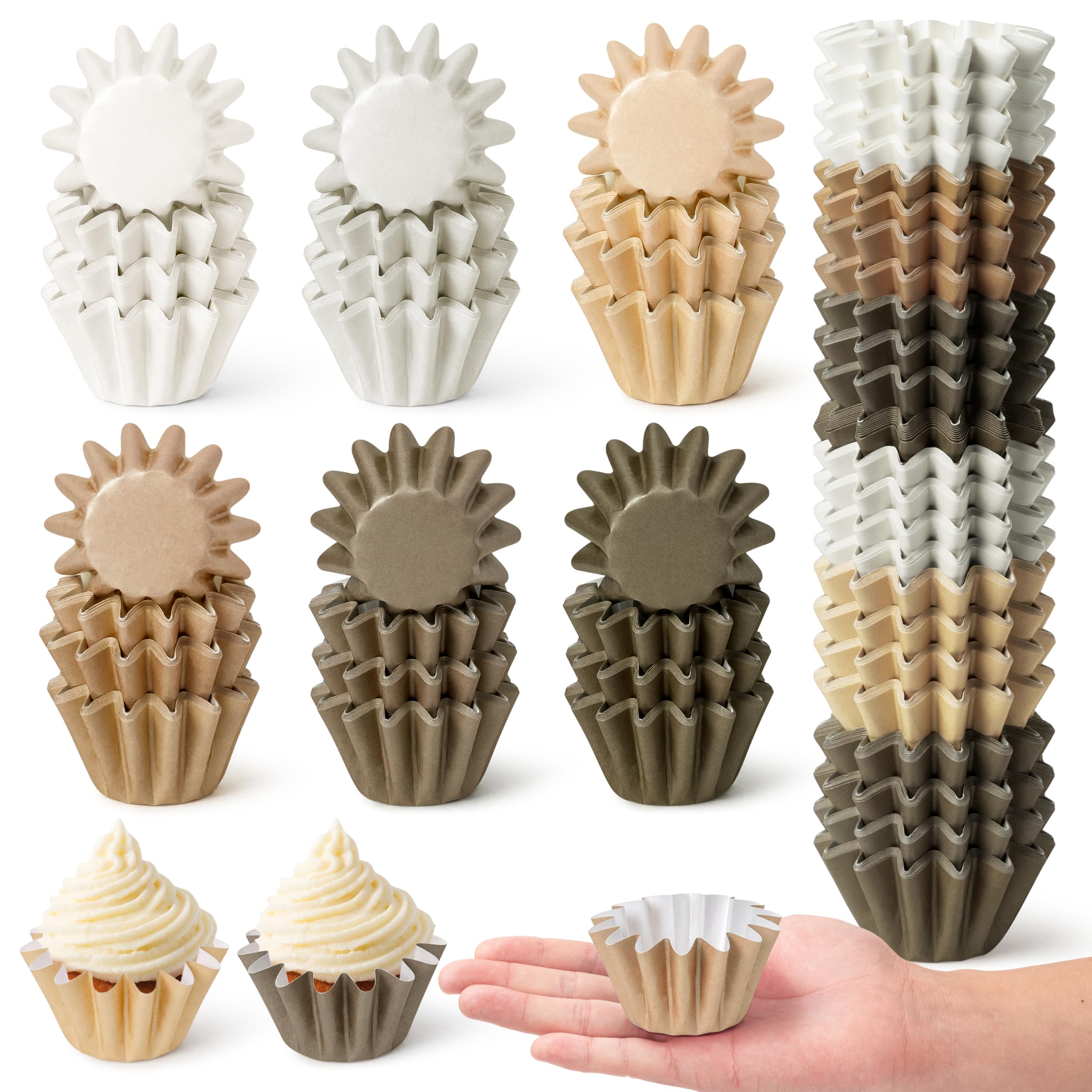 Photo 1 of **DIFFERENT COLOR**
Mini Size Cupcake Liners - 240 Counts Coffee Tan Grease-Resistant Muffin Baking Cups, Bulk Brown Neutral Disposable Paper Cupcake Wrappers for Celebration Gathering Baby Shower Birthday Party Supplies